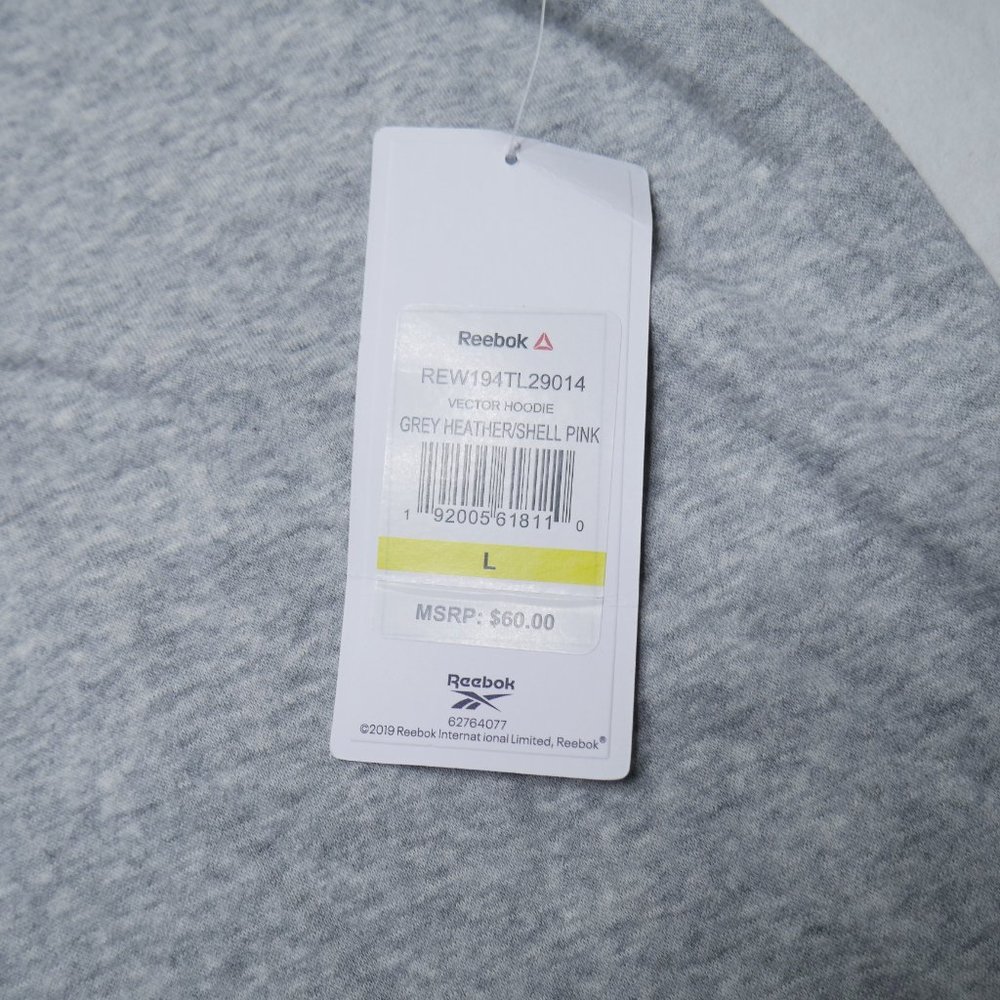 Reebok Vector Crossfit Fleece Hoodie Sweatshirt Womens Size L Gray Pink Metcon - Picture 4 of 7